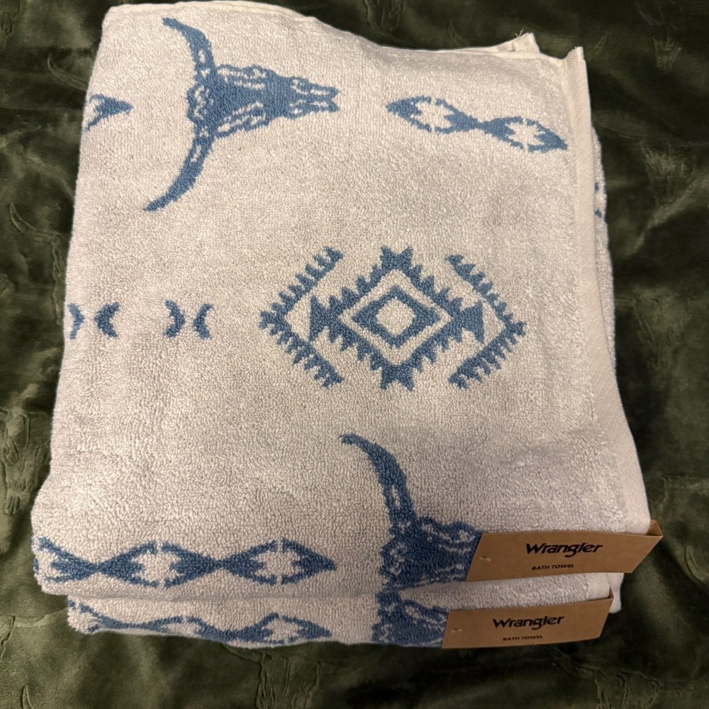 Wrangler Towel Set Unisex OS Beige New Steer Head Striped 2 Piece Bath Towels